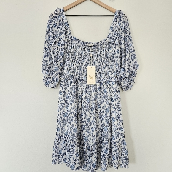 NWT Supernatural by Secret Mission blue floral puff sleeve dress size S - Picture 2 of 10